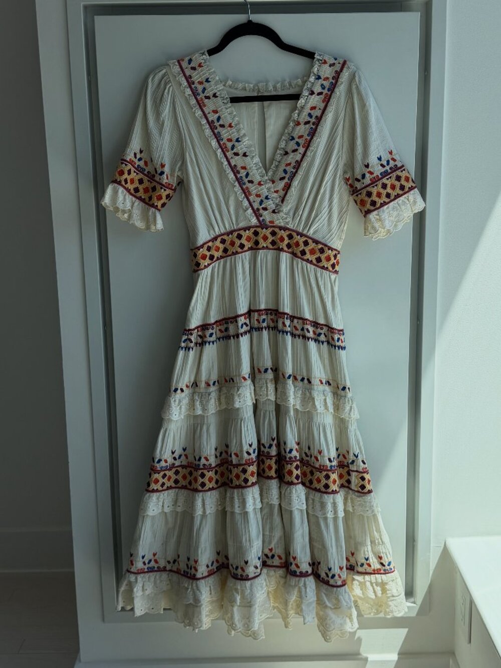 White 3 Tier Dress with Multicolored Design | Small